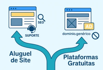 Imagem que mostra dois caminhos: um para o aluguel de sites outro para plataformas gratuitas