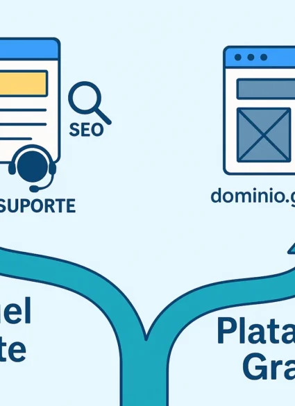 Imagem que mostra dois caminhos: um para o aluguel de sites outro para plataformas gratuitas