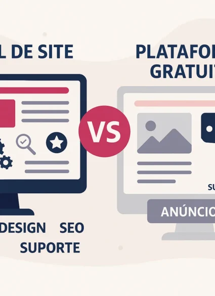 Imagem com um homem e uma mulher se perguntando se alugam um site ou o fazem na plataforma gratuita